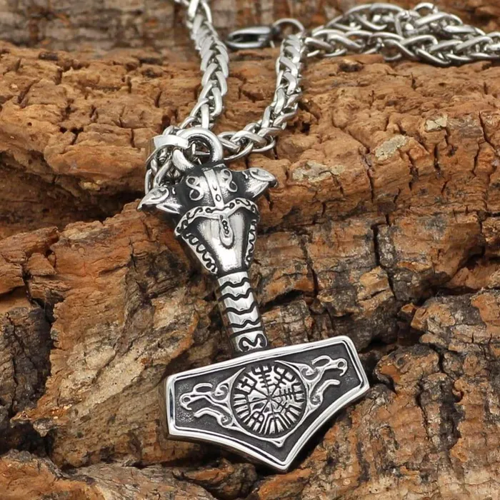 Thor Hammer Necklace Vegvisir Ravens Valhalla Vikings Necklaces