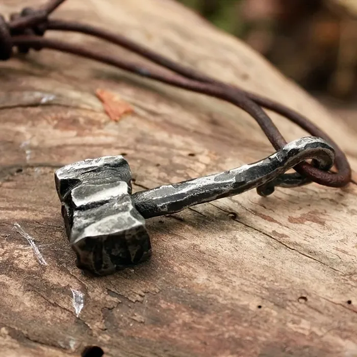 Thors Hammer Necklace on Rustic Cord Valhalla Vikings Necklaces