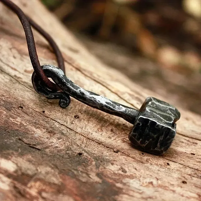 Thors Hammer Necklace on Rustic Cord Valhalla Vikings Necklaces