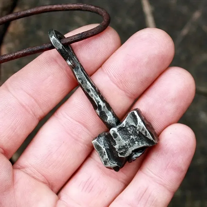 Thors Hammer Necklace on Rustic Cord Valhalla Vikings Necklaces