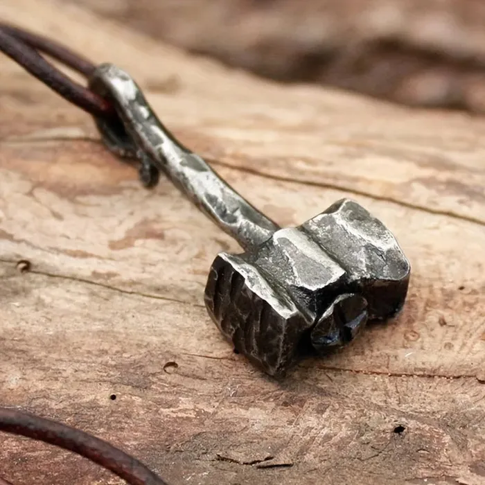 Thors Hammer Necklace on Rustic Cord Valhalla Vikings Necklaces