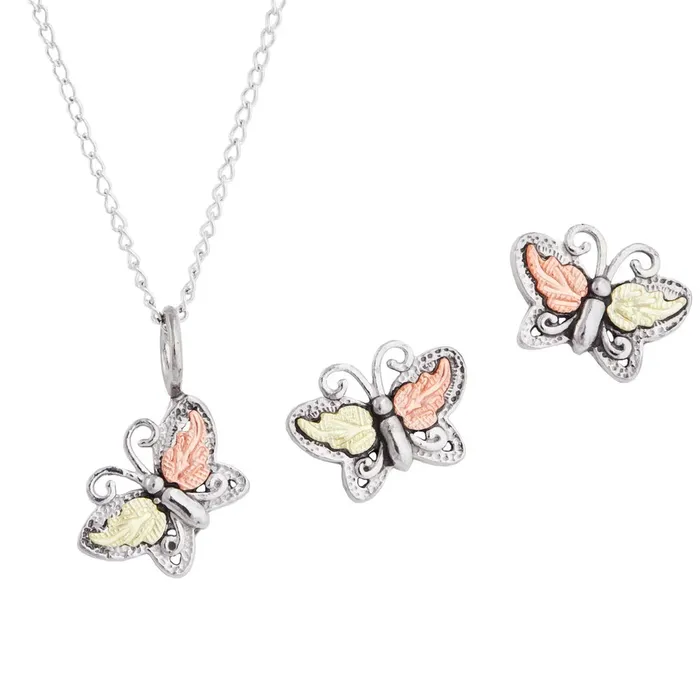 TR Jewelry Concepts Black Hills Gold Sterling Silver Butterfly Set Earrings TR Jewelry Concepts Black Hills Gold Sterling Silver Butterfly Set Earrings