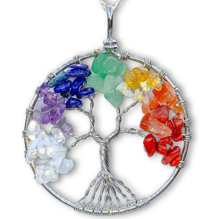 Tree of Life 7 Chakra Wire Pendant Necklace Magic Crystals Necklaces