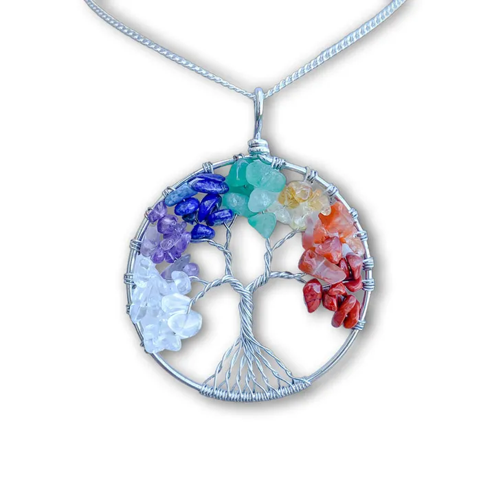 Tree of Life 7 Chakra Wire Pendant Necklace Magic Crystals Necklaces