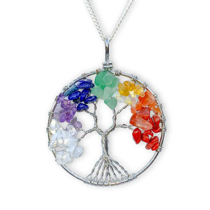 Tree of Life 7 Chakra Wire Pendant Necklace Magic Crystals Necklaces