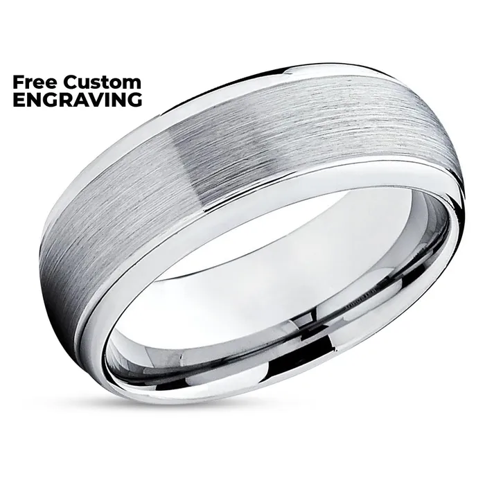 Tungsten Wedding Band Silver Tungsten Ring Dome Tungsten Ring Wedding Ring Clean Casting Jewelry Rings