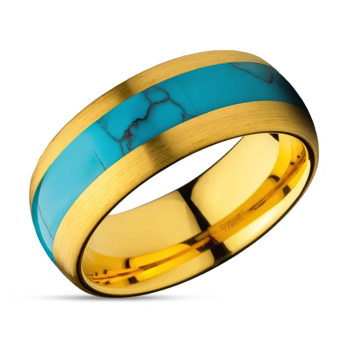 Turquoise Wedding Ring Yellow Gold Tungsten Ring Anniversary Ring Engagement Ring Clean Casting Jewelry Rings Turquoise Wedding Ring Yellow Gold Tungsten Ring Anniversary Ring Engagement Ring Clean Casting Jewelry Rings