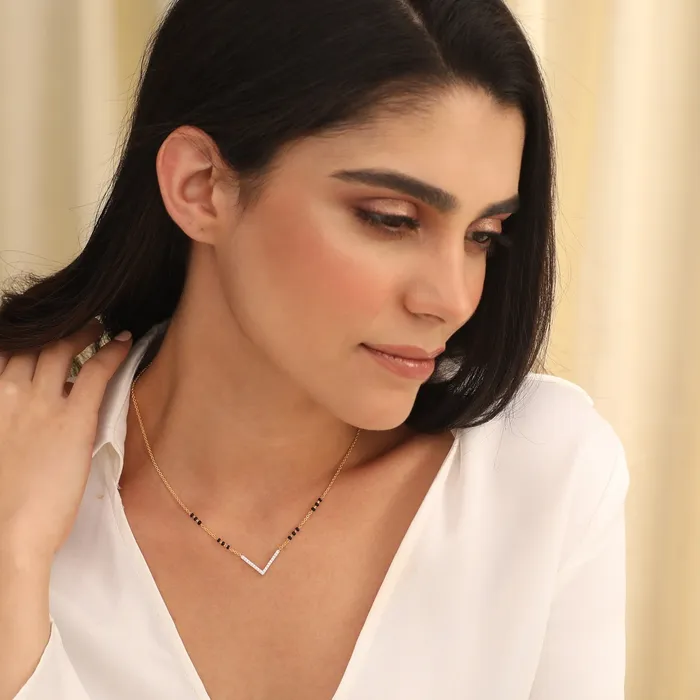 V Shape Elegant Charm CZ Silver Mangalsutra SILVER Charm Necklaces