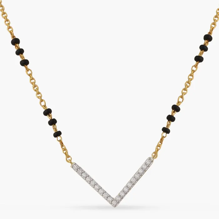 V Shape Elegant Charm CZ Silver Mangalsutra SILVER Charm Necklaces