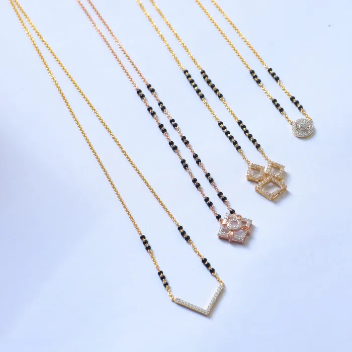 V Shape Elegant Charm CZ Silver Mangalsutra SILVER Charm Necklaces