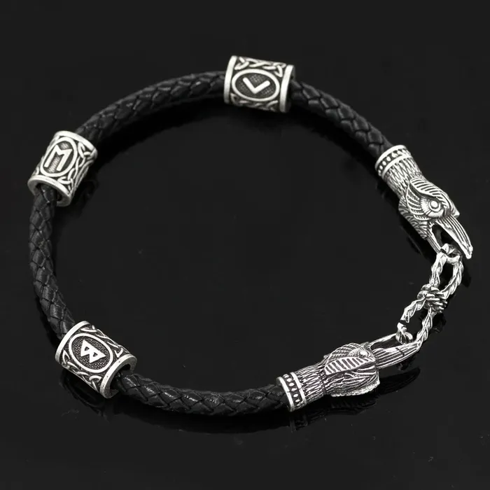 Viking Leather Bracelet Ravens Runes Valhalla Vikings Bracelets
