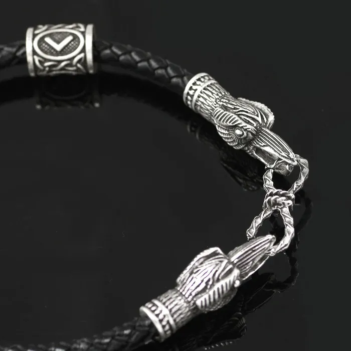 Viking Leather Bracelet Ravens Runes Valhalla Vikings Bracelets