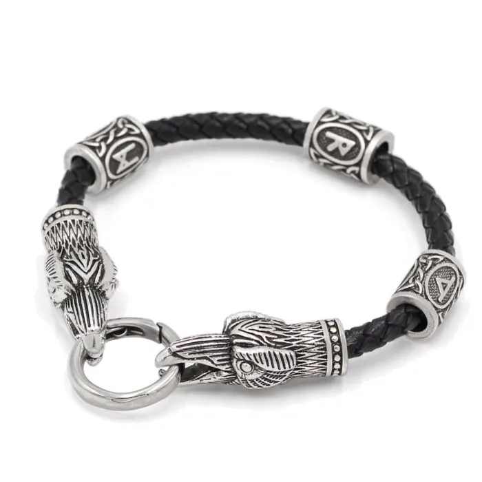 Viking Leather Bracelet Ravens Runes Valhalla Vikings Bracelets