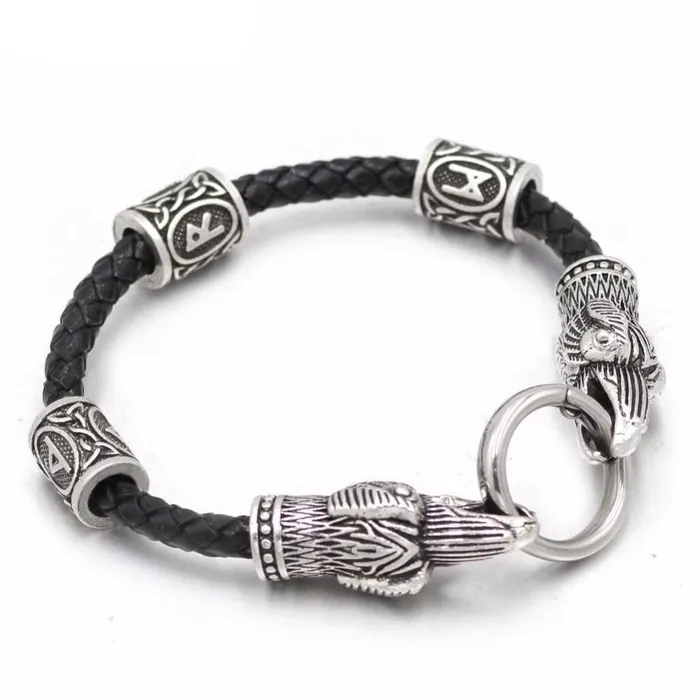 Viking Leather Bracelet Ravens Runes Valhalla Vikings Bracelets