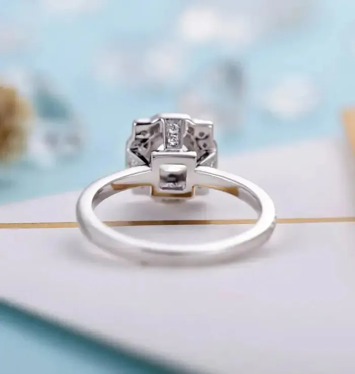 White Gold Halo Moissanite Engagement Ring Luxus Moissanite Rings