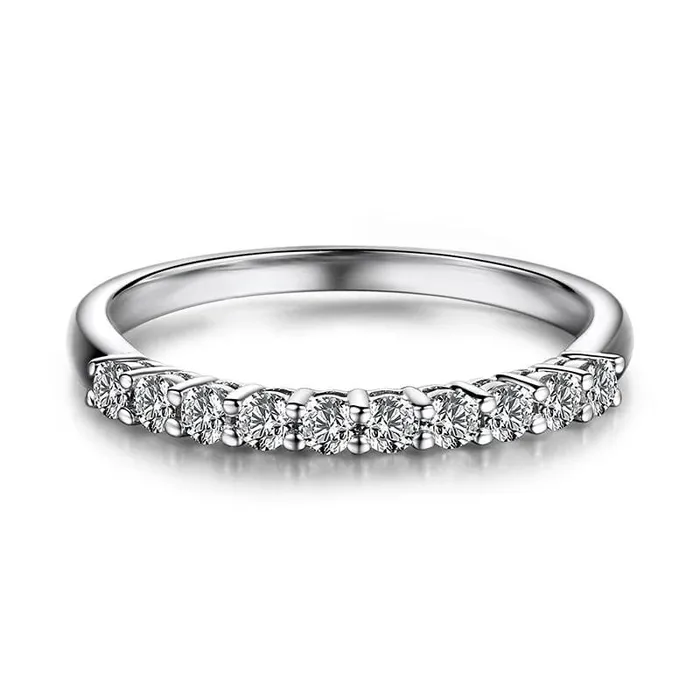 White Gold Plated Silver Moissanite 10 Stone Anniversary Ring 03ct Luxus Moissanite Rings Jewelry Rings
