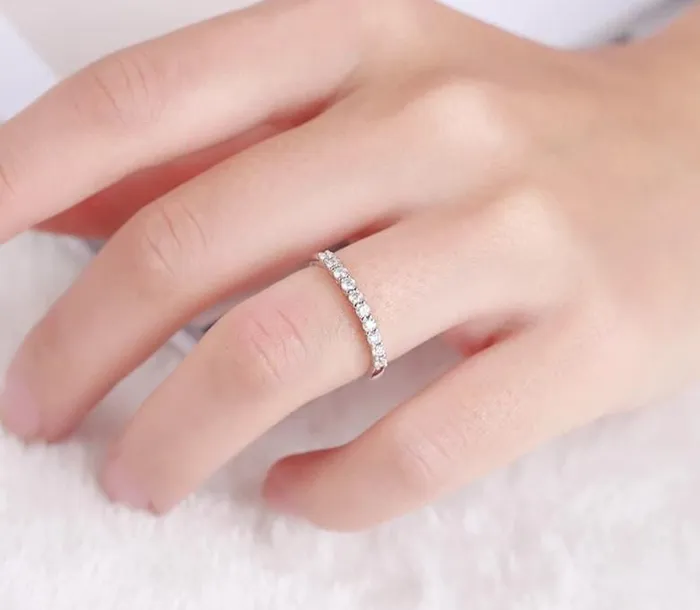White Gold Plated Silver Moissanite 10 Stone Anniversary Ring 03ct Luxus Moissanite Rings Jewelry Rings