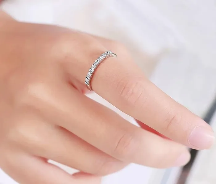 White Gold Plated Silver Moissanite 10 Stone Anniversary Ring 03ct Luxus Moissanite Rings Jewelry Rings